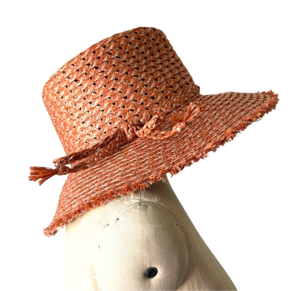 Eric Javits Raffia Sun Hat in Soft Orange Size Medium Vacation Beach - Picture 2 of 6